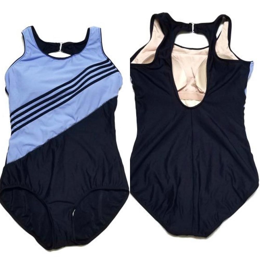 VINTAGE 70s Cornflower Blue Stripe Maillot Swimsui